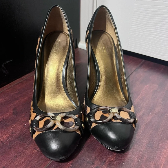 COACH Animal Leopard Cheetah Print Calf Pony Hair Leather Jeweled Pump Heels 8.5 - Picture 6 of 9